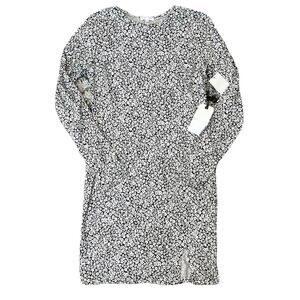 Leith Layla Black White Dense Floral Front Slit Dress M